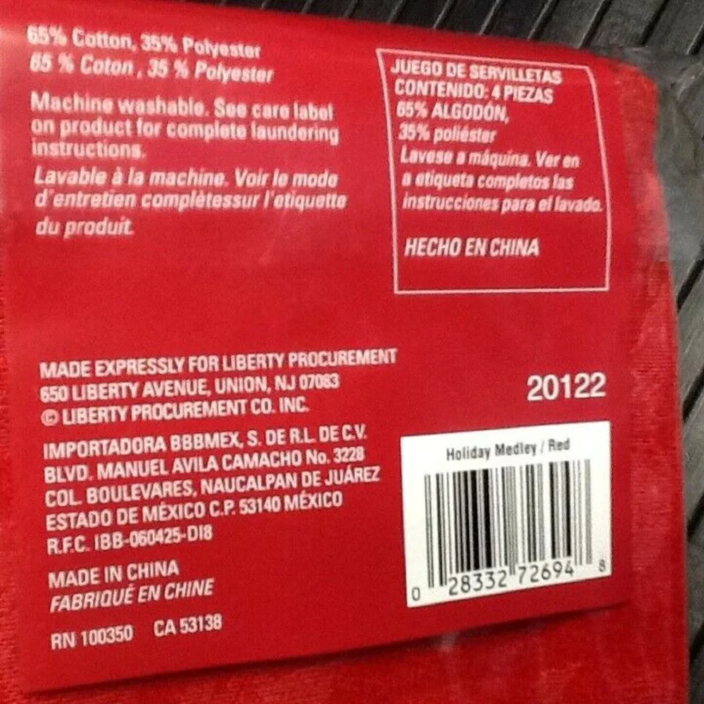 3 brand new 4-piece Sets of RED 65% Cotton 17